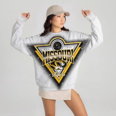 Missouri Tigers Gameday Couture Women's Chasing Victory Rhinestone Spray Oversized Fleece Sweatshirt - Heather Gray