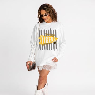 Missouri Tigers Gameday Couture Women's Rally Stripe Oversized Long Sleeve T-Shirt - White
