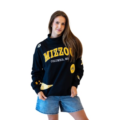 Missouri Tigers Gameday Social Women's Patch Mockneck Sweatshirt - Black
