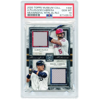 Albert Pujols & Miguel Cabrera 2020 Topps Museum Collection Dual Meaningful Materials Game Used Jersey Relics #DMA-AM #27/50 PSA Authenticated 10 Card