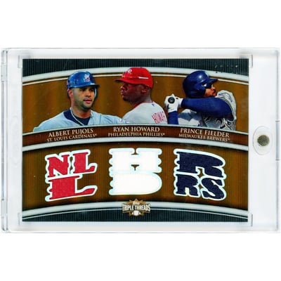 Albert Pujols, Ryan Howard & Prince Fielder 2010 Topps Triple Threads Triple Game Used Tri-Color Jersey Relics #TTRC-44 #17/27 Card