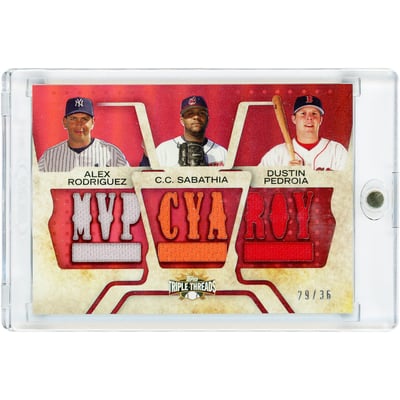 Alex Rodriguez, C.C. Sabathia & Dustin Pedroia 2008 Topps Triple Threads Triple Game Used Bat Relics #TTRC-61 #29/36 Card
