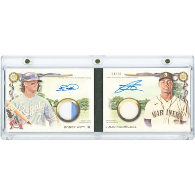 Bobby Witt Jr. & Julio Rodriguez Autographed 2023 Topps Allen & Ginter Dual Auto/Game Used Dual-Color Jersey Relics #DARBC-WR #4/10 Card