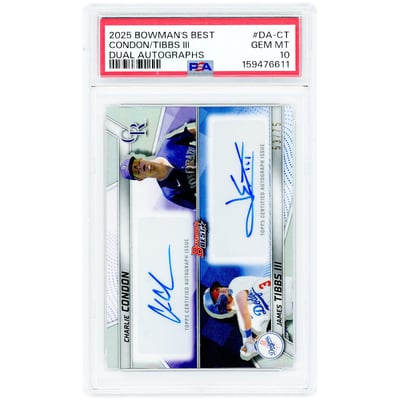 Charlie Condon & James Tibbs III Autographed 2025 Bowman's Best Dual Autographs #DA-CT #53/75 PSA Authenticated 10 Card