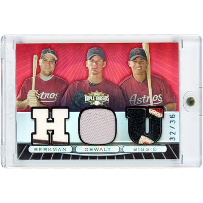 Lance Berkman, Roy Oswalt & Craig Biggio 2007 Topps Triple Threads Triple Game Used Tri-Color Jersey Relics #TTRC-34 #32/36 Card