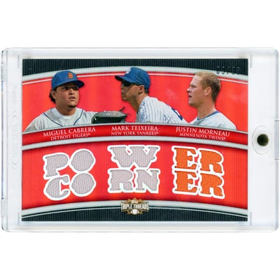 Miguel Cabrera, Mark Teixeira & Justin Morneau 2010 Topps Triple Threads Triple Game Used Dual-Color Jersey Relics #TTRC-7 #9/36 Card