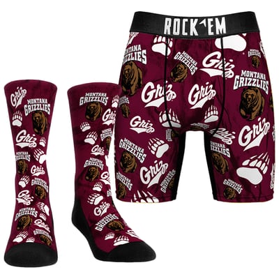  Montana Grizzlies Rock Em Socks All-Over Underwear and Crew Socks Combo Pack