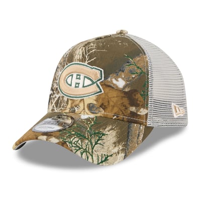 Montreal Canadiens New Era Real Tree A-Frame 9FORTY Adjustable Trucker Hat - Camo