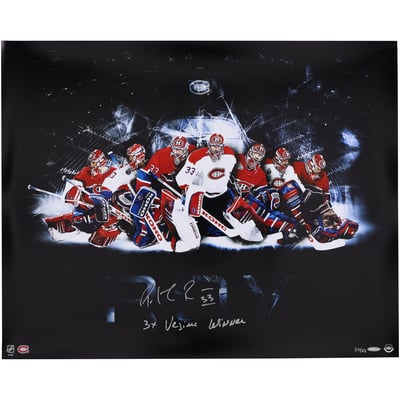 Patrick Roy Montreal Canadiens Autographed Upper Deck 30" x 24" Panoramic Photograph with "3x Vezina Winner" Inscription - Limited Edition of 33 - Upper Deck