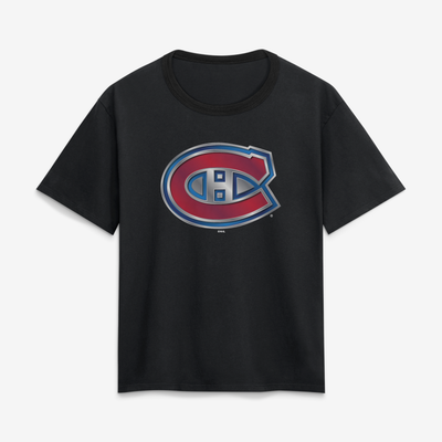 Montreal Canadiens Women's Metallic Mascot T-Shirt - Black