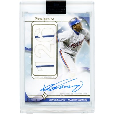 Vladimir Guerrero Montreal Expos Autographed 2023 Topps Luminaries Home Run Kings Game Used Dual-Color Jersey Relics #HRKAR-VG2 #3/15 Card