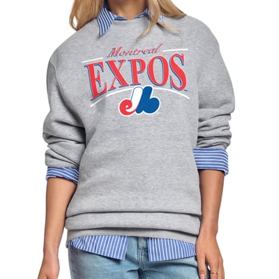 Montreal Expos Starter Women's Cooperstown Collection Arch Stripe Fleece Sweatshirt - Gray