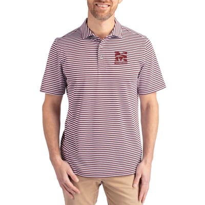  Morehouse Maroon Tigers Cutter & Buck Virtue Recycled Stripe Featherlight Pique Polo - Maroon