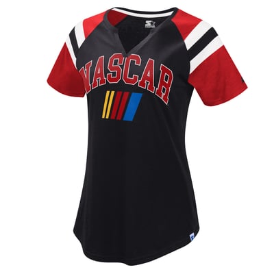 NASCAR Starter Women's Game On Notch V-Neck T-Shirt - Red/Black