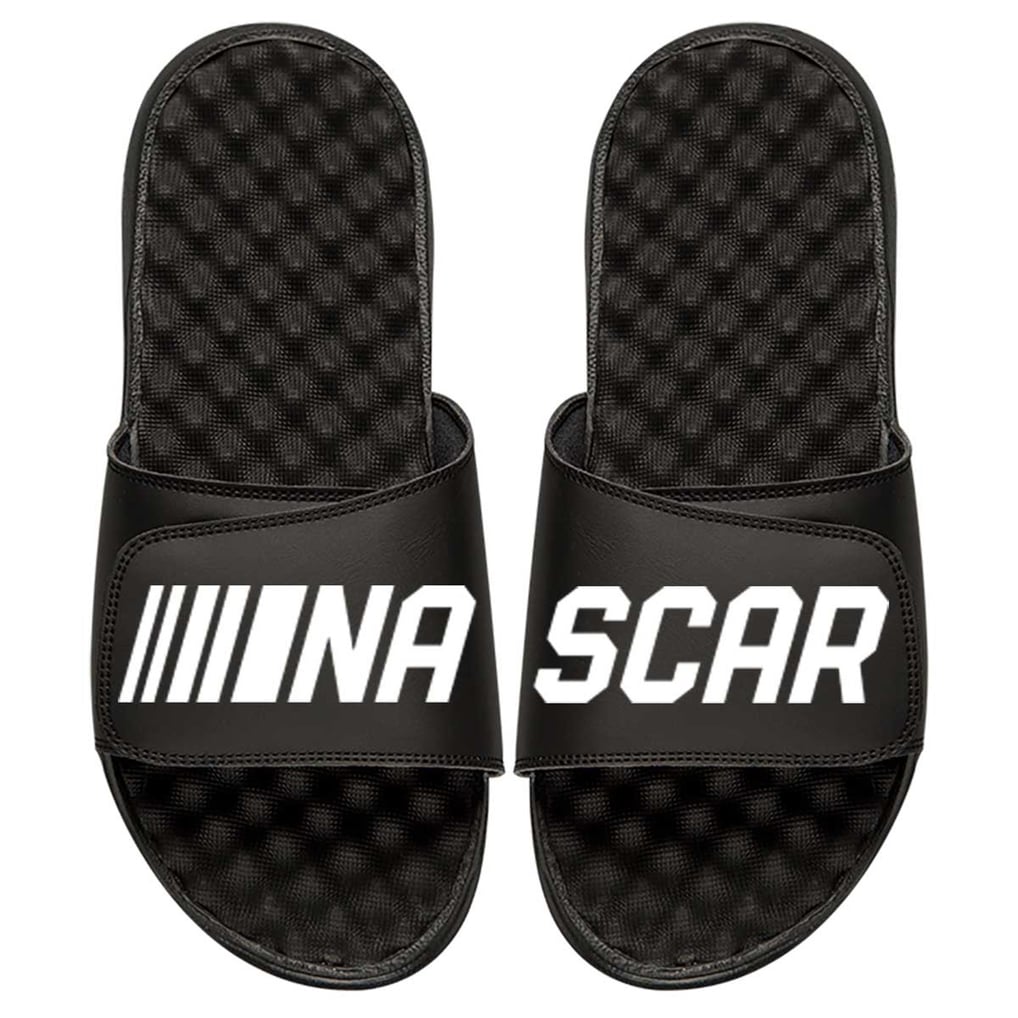 ISlide Youth NASCAR Split White Logo Slide Sandals - Black