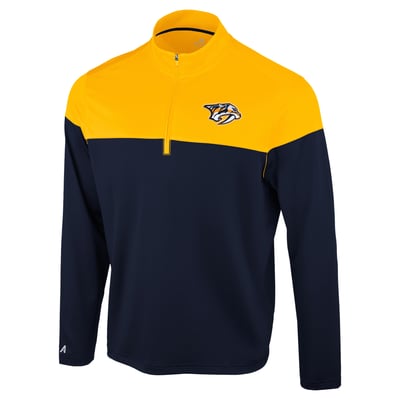 Nashville Predators Antigua Hinder Quarter-Zip Pullover - Navy/Gold
