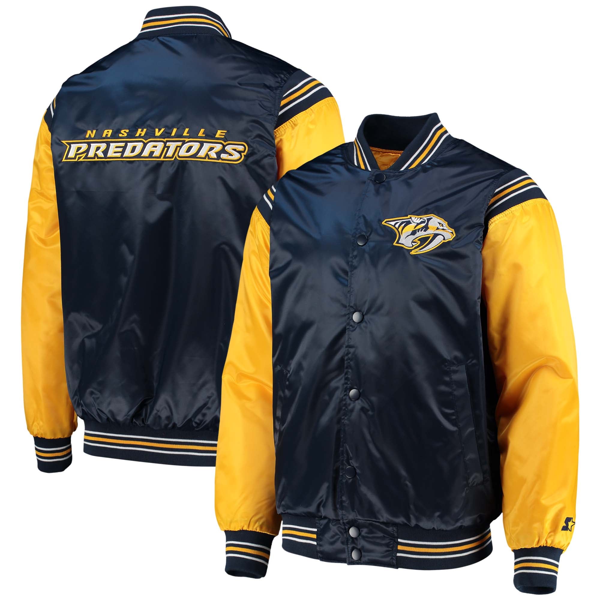 Men's Nashville Predators Starter Navy/Gold Enforcer Satin Varsity