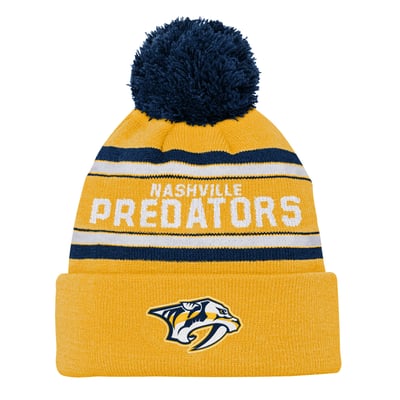 Nashville Predators Youth Jacquard Cuffed Knit Hat with Pom - Gold