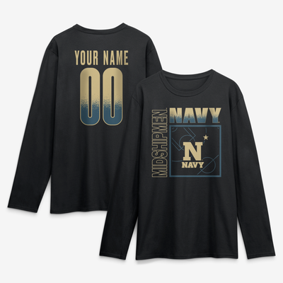 Navy Midshipmen  Home Court Pop Personalized Any Name & Number Long Sleeve T-Shirt - Black