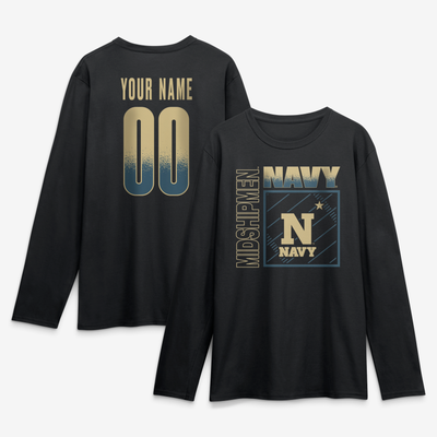 Navy Midshipmen  Home Field Pop Personalized Any Name & Number Long Sleeve T-Shirt - Black