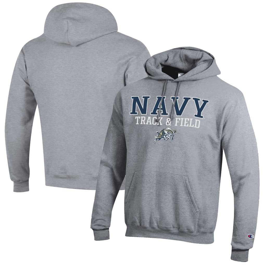  Navy Midshipmen Champion Track & Field Stack Powerblend Pullover Hoodie - Gray