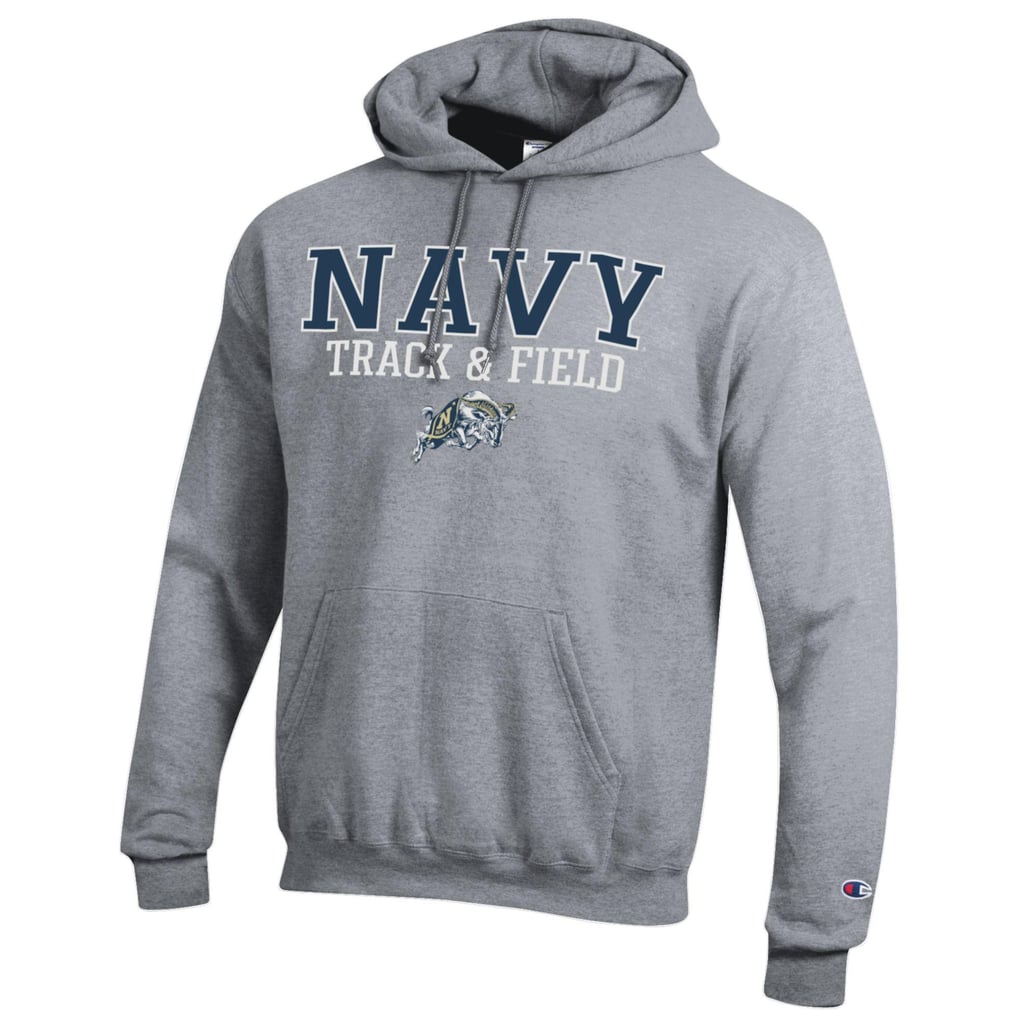  Navy Midshipmen Champion Track & Field Stack Powerblend Pullover Hoodie - Gray