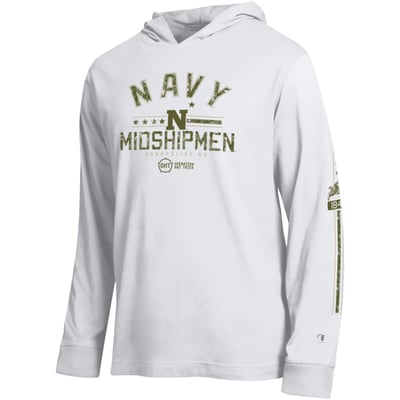  Navy Midshipmen Champion Operation Hat Trick Sleeve Line Hooded Long Sleeve T-Shirt - White