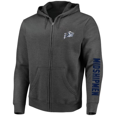 Navy Midshipmen Profile Big & Tall Full-Zip Hoodie - Heather Charcoal