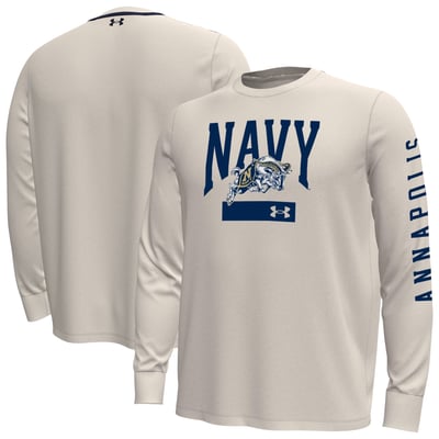  Navy Midshipmen Under Armour Gameday Motion Heavyweight Long Sleeve T-Shirt - Cream