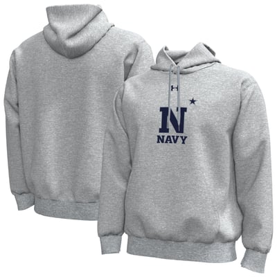  Navy Midshipmen Under Armour Core Icon Fleece Pullover Hoodie - Heather Gray