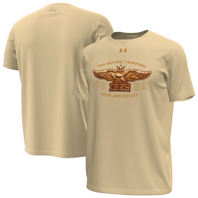 Navy Midshipmen Under Armour National Championship 100th Anniversary Core Tech Stretch T-Shirt - Vegas Gold