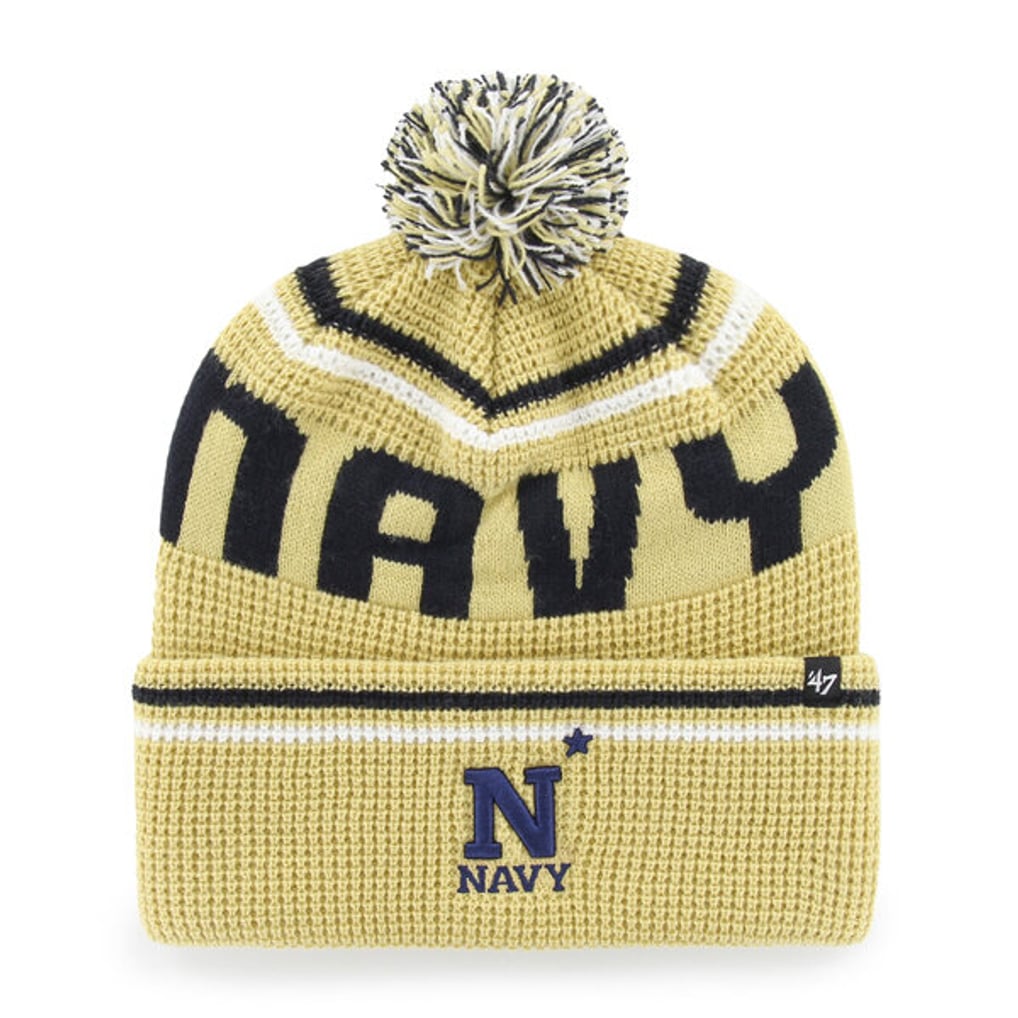Navy Midshipmen '47 Unisex Quattrle Waffle Cuffed Knit Hat with Pom - Gold