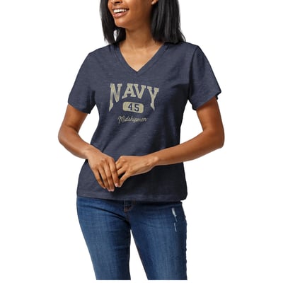  Navy Midshipmen League Collegiate Wear Women's Intramural Boyfriend V-Neck T-Shirt - Heather Navy