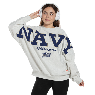 Navy Midshipmen Pressbox Women's Flannigan Oversized Fleece Sweatshirt - Heather Gray