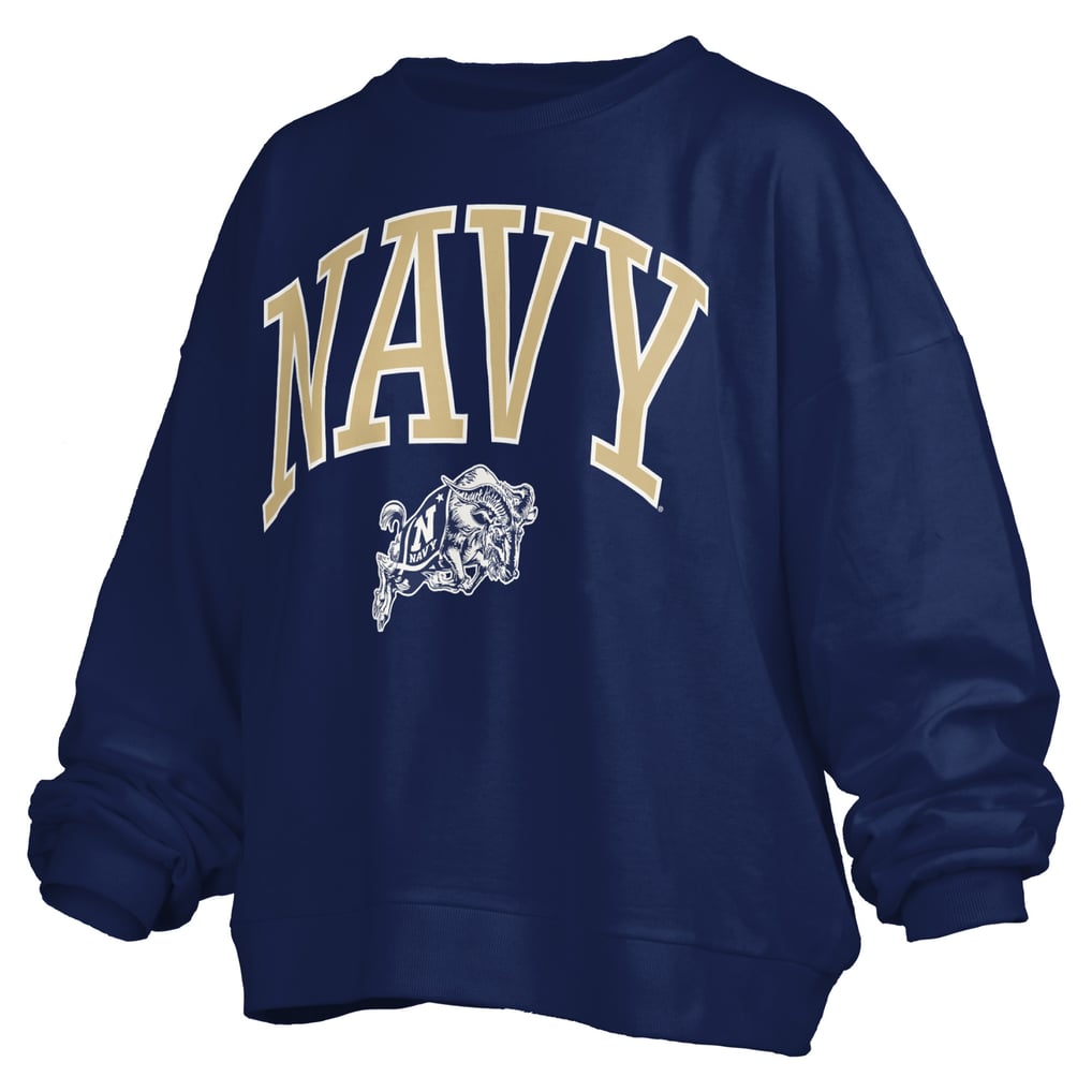 Navy Midshipmen Pressbox Women's Oversized Janise Arch Over Logo Fleece Sweatshirt - Navy