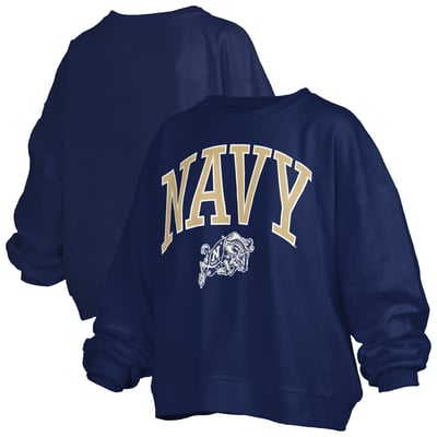 Navy Midshipmen Pressbox Women's Oversized Janise Arch Over Logo Fleece Sweatshirt - Navy