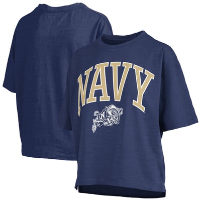 Navy Midshipmen Pressbox Women's Oversized Nelson Arch Over Logo Slub T-Shirt - Navy