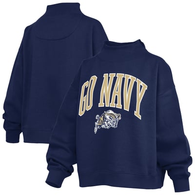  Navy Midshipmen Pressbox Women's Oversized Slogan Fleece Mock Neck Sweatshirt - Navy