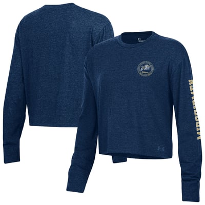  Navy Midshipmen Under Armour Women's Icon Sleeve Two-Hit Long Sleeve Crop Top - Navy