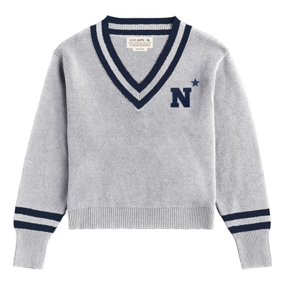  Navy Midshipmen Uscape Apparel Women's Renew V-Neck Sweater - Ash