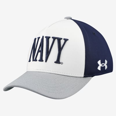 Navy Midshipmen Under Armour Youth Blitzing Accent Adjustable Hat - White/Gray