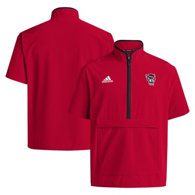 NC State Wolfpack adidas 2024 Coaches Sideline Half-Zip Short Sleeve Jacket - Red