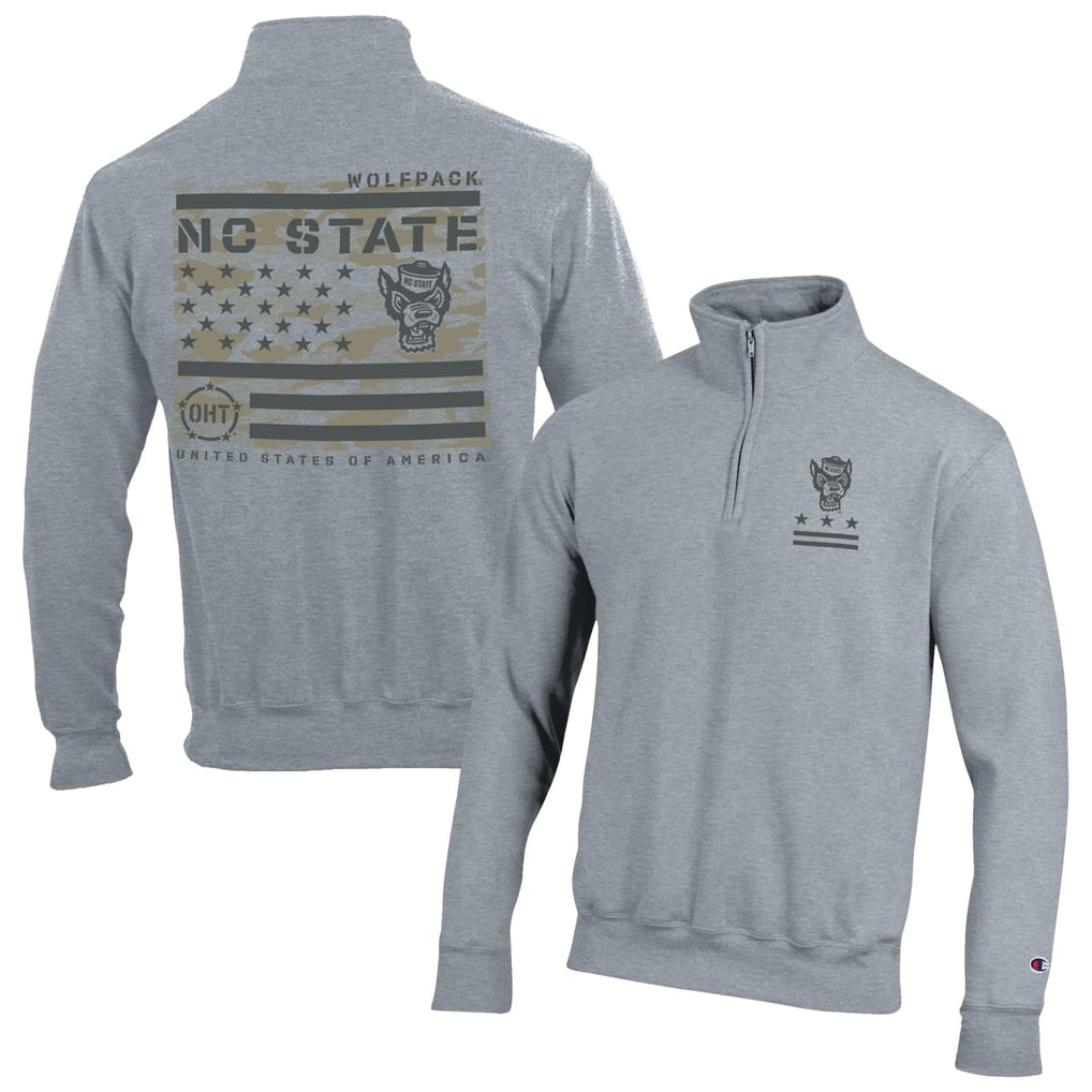  NC State Wolfpack Champion Operation Hat Trick Flag Powerblend Fleece Quarter-Zip Pullover - Heather Gray