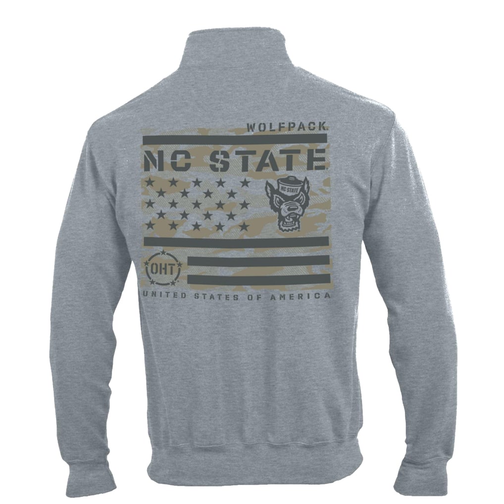  NC State Wolfpack Champion Operation Hat Trick Flag Powerblend Fleece Quarter-Zip Pullover - Heather Gray