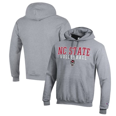NC State Wolfpack Champion Stack Logo Volleyball Powerblend Pullover Hoodie - Heather Gray