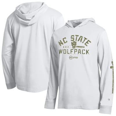  NC State Wolfpack Champion Operation Hat Trick Sleeve Line Hooded Long Sleeve T-Shirt - White