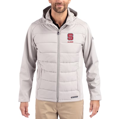 NC State Wolfpack Cutter & Buck Evoke Hybrid Eco Softshell Recycled Full Zip Hooded Jacket - Gray