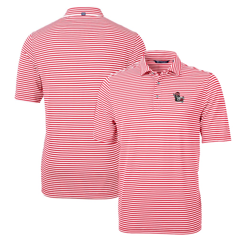 NC State Wolfpack Cutter & Buck Throwback Logo Virtue Eco Pique Stripe Recycled Polo - Red