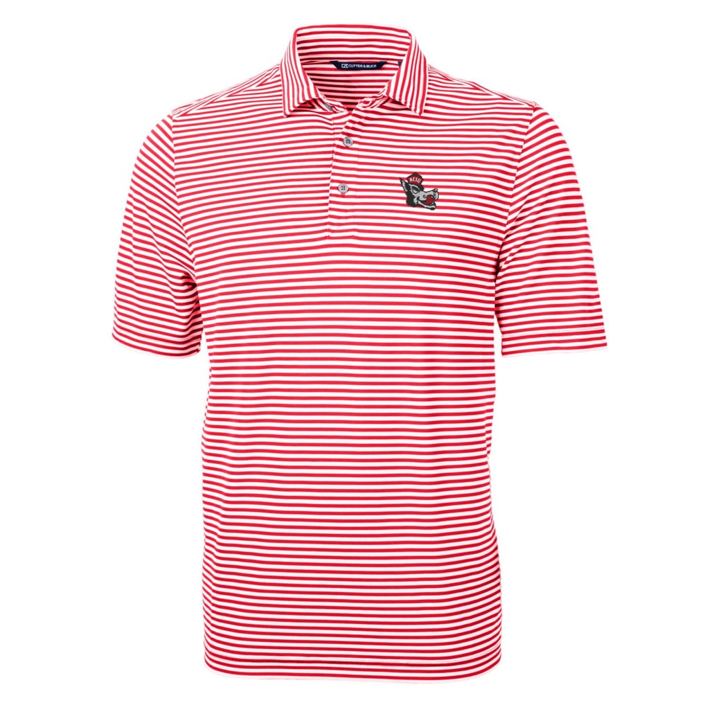 NC State Wolfpack Cutter & Buck Throwback Logo Virtue Eco Pique Stripe Recycled Polo - Red