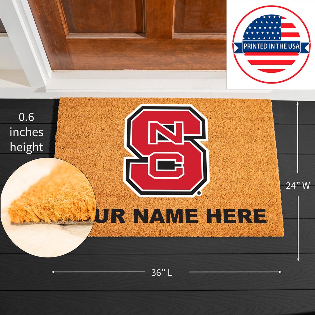 NC State Wolfpack 24" x 36" Team Logo Personalized Coir Door Mat